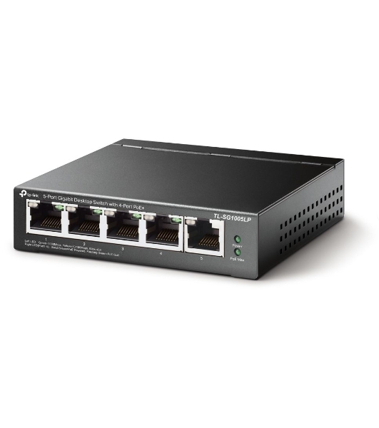Коммутатор TP-Link 5-Port Gigabit Unmanaged Switch with 4-Port PoE+, metal case, desktop mount, PoE budget 40W.