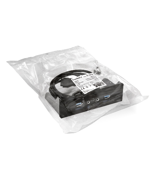 Планка USB на переднюю панель ExeGate EX289291RUS U5H-627, 5,25', 2*USB3.0+2*HD Audio, черная, металл, подсоед. к MB
