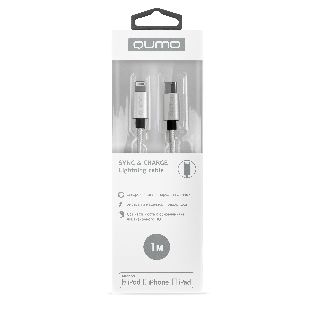 Кабель Qumo MFI, Type-С -Apple 8 pin, 1м, Type-C, 5В, 2,4А, 12W, нейлоновая оплетка, металлический коннектор, серебро