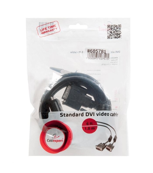 Кабель DVI-D single link Gembird/Cablexpert, 19M/19M, 1.8м, черный, экран, феррит.кольца, пакет (CC-DVI-BK-6)