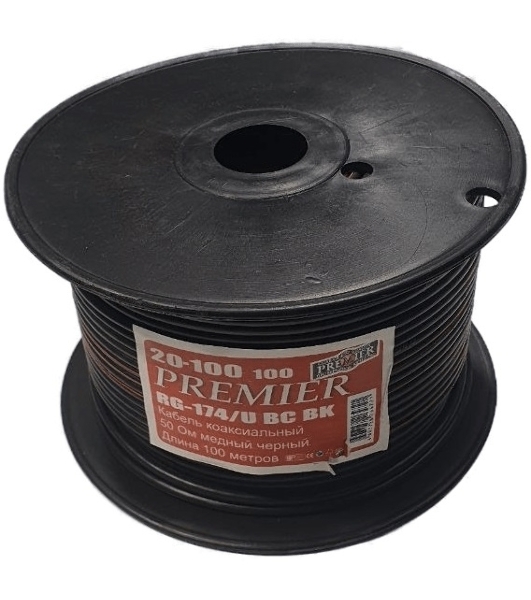 Кабель Premier RG-174/U BC BK 100м. черный (20-100 100)