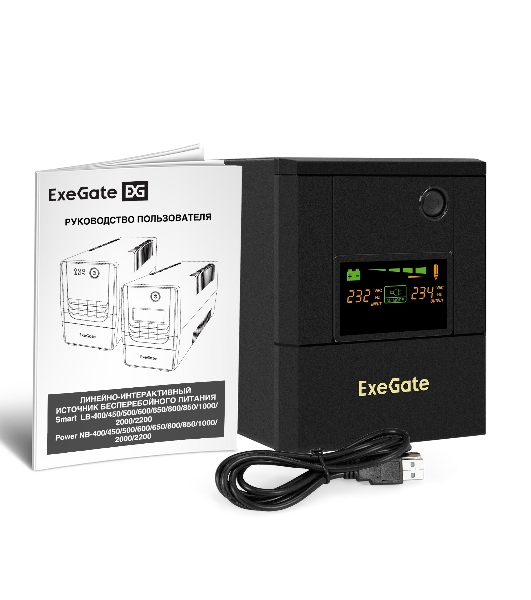 Источник бесперебойного питания ExeGate Smart LB-2000.LCD.AVR.8C13.USB (2000VA/1200W, цветной LCD, AVR, 8*C13, USB, батарея 12V 9Ah - 2 шт., металлический корпус, Black)