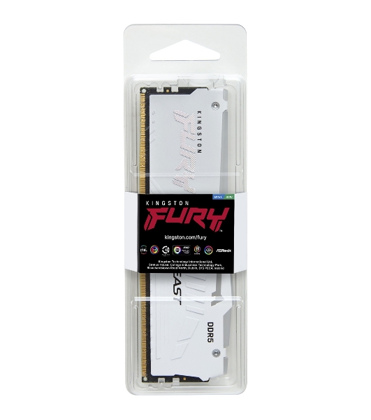 Оперативная память Kingston Fury Beast, DDR5, 16Gb (1x16Gb), 5600MHz, CL40, DIMM, радиатор, RGB, белый