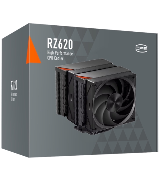 Кулер для процессора PCCooler RZ620 BK (260W, 4-pin PWM, 157.5мм, Al/Cu, 6x6мм, 1x120мм, 86.73CFM, 32dBA, 2200RPM, S: 1851/1700/1200/115X, AM5/AM4, черный)