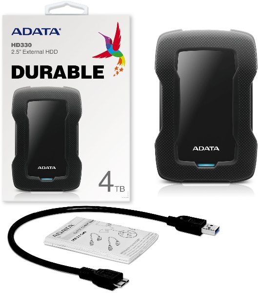 Внешний HDD 2.5'ADATA HD330, 4TB, USB 3.2 Gen 1 Type-A, 5400 rpm, черный
