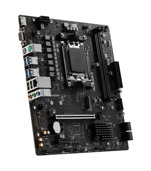 Материнская плата MSI PRO B650M-B, AM5, AMD B650, 2xDDR5, 4xSATA, 1xM.2, 1xPCI-E 4.0 x16, 1xPCI-E 4.0 x1, 1xHDMI, 1xVGA, 1x2.5Gb LAN, 2xUSB 2.0, 4xUSB 3.2 Gen 1, 3x3.5 мм, 7.1, Micro-ATX