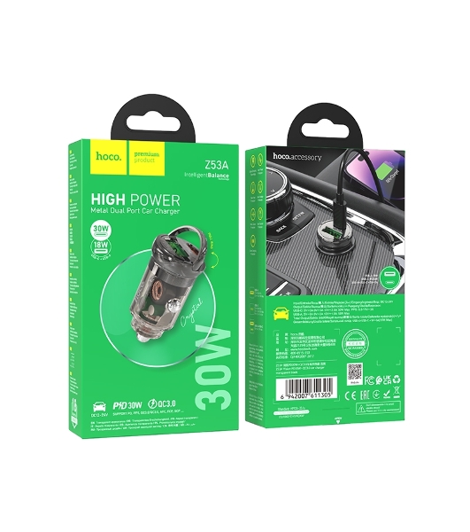 Автомобильное зарядное устройство Hoco Z53A 30Вт, USB, Type-C, черный, коробка