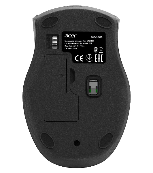 Мышь беспроводная Acer OMR032 черный/красный, 1600 dpi, радиоканал, USB, кнопки - 4