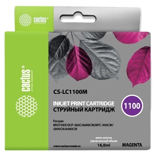 Картридж струйный Cactus CS-LC1100M пурпурный (16 мл) для Brother DCP-385c/6690cw/MFC-990/5890/5895/6490