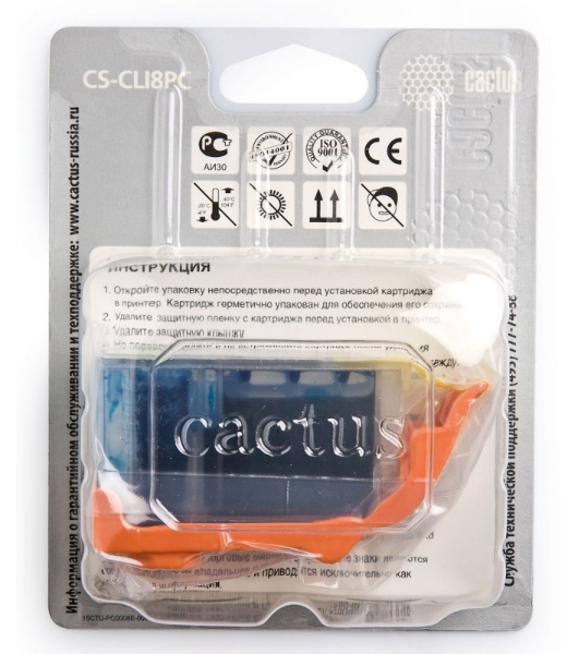 Картридж струйный Cactus CS-CLI8PC голубой (12 мл) для Canon Pixma iP6600/iP6600d/iP6700/iP6700d/MP960/MP970/PRO 9000