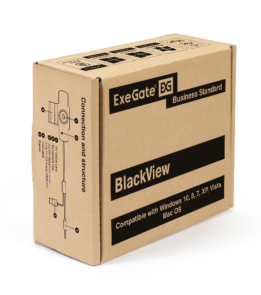 Веб-камера ExeGate BlackView C615 1920x1080, 30 кадр/с, USB Type-A, микрофон (шумоподавление), шторка приватности, универсальное крепление, штатив в комплекте