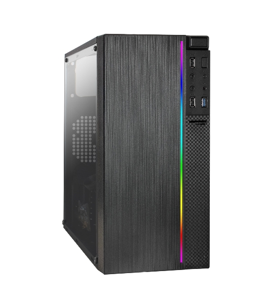 Компьютерный корпус Minitower ExeGate EX283754RUS mEVO-9301-RGb (mATX, без БП, с окном, 2хUSB+1хUSB 3.0, HD аудио, черный с RGb подсветкой)