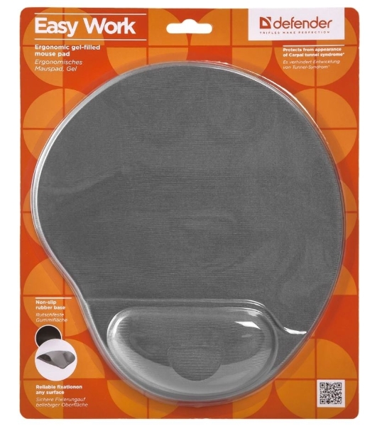 Коврик для мыши Defender гелевый Easy Work (серая лайкра) нескользящ.основа,260х225х5мм