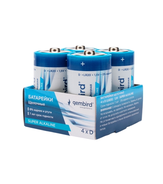 Батарейки щелочные/алкалиновые Gembird Gb-LR20-4B, тип D(LR20), 4шт, коробка