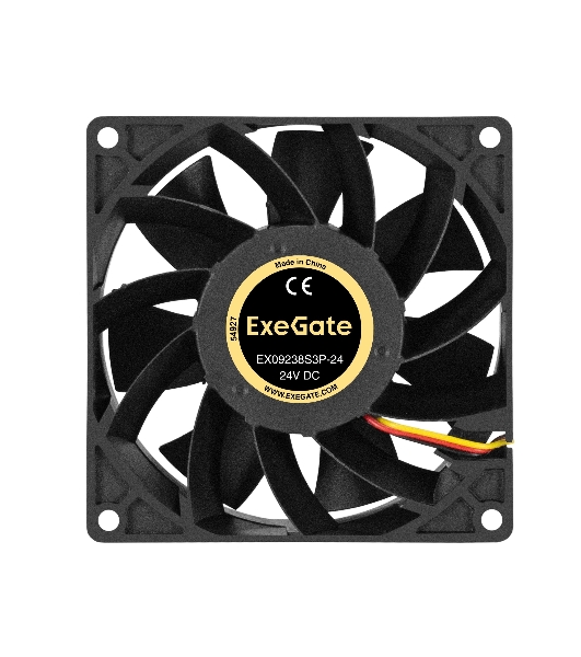 Вентилятор для корпуса ExeGate EX09238S3P-24 черный, 92 мм, 4500 об/мин, 48.3 дБ, 3 pin