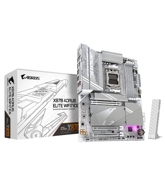 Материнская плата Gigabyte X870 A ELITE WIFI7 ICE, AM5, AMD X870, 4xDDR5, 4xSATA, 4xM.2, 1xPCI-E 5.0 x16, 1xPCI-E 4.0 x4, 1xPCI-E 3.0 x2, 1xHDMI, 1x 2.5Gb LAN, 2xUSB-C 4.0, 2xUSB 3.2 Gen 2, 4xUSB 3.2 Gen 1, 4xUSB 2.0, 2x3.5 мм, 7.1, ATX