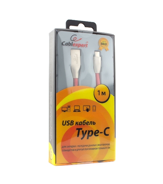 Кабель USB2.0 Cablexpert CC-G-USBC01R-1M, AM/Type-C, серия Gold, длина 1м, красный, блистер