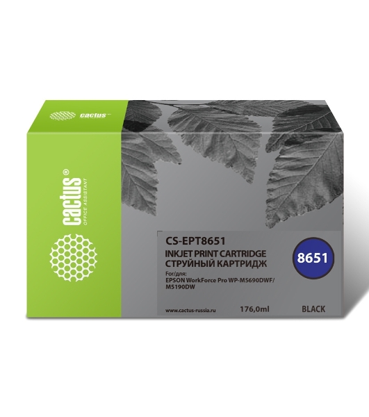 Картридж струйный Cactus CS-EPT8651 (T8651) черный пигментный (8000 стр.) для Epson WF5190/5690