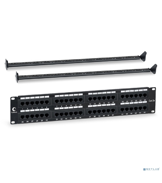Комм. патч-панель Cabeus, 19', 2HU, портов: 48 х RJ45, кат. 5е, неэкр., черный, (PL-48-Cat.5e-Dual)
