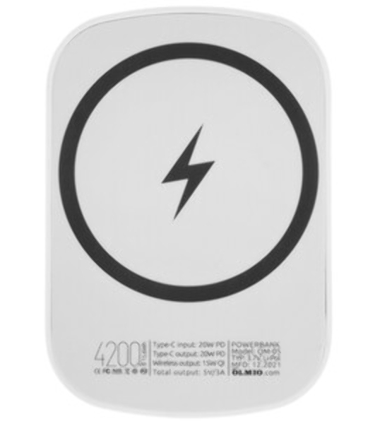 Портативный аккумулятор OLMIO QM-05, 4200mAh, 20W PowerDelivery, 15W wireless, белый