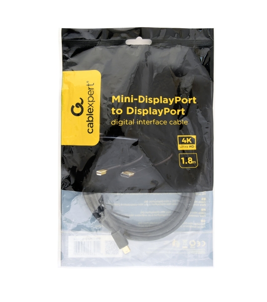 Кабель miniDP<->DP Cablexpert CCP-mDP2-6, 20M/20M, v.1.2, 4K, 1.8м, черный, позол.разъемы, пакет