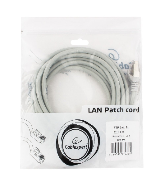 Патч-корд FTP Cablexpert cat.6, 3м, литой, многожильный, серый