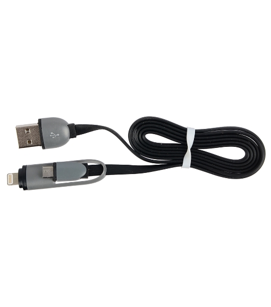 Кабель RITMIX Кабель 2в1 MicroUSB+Lightning 8pin-USB для синхронизации/зарядки, 1м черный (RCC-200)