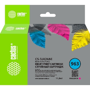 Картридж струйный Cactus CS-3JA24AE 963 пурпурный пигментный (11 мл) для HP OfficeJet 9010/9012/9013/9014/9015/9016/9019/9020/9025