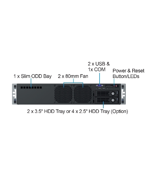 Серверный корпус Ablecom 2U chassis; ATX, Micro-ATX, Mini-ITX MBs; 2 x 3.5''hs + 2 x 3.5'' internal + 1 x 2.5'' internal; flex ATX 500W; no rails