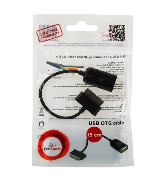 Кабель Gembird/Cablexpert USB 2.0 OTG, USBAF/BM30pin, для планшетов Samsung, 0.15м, пакет