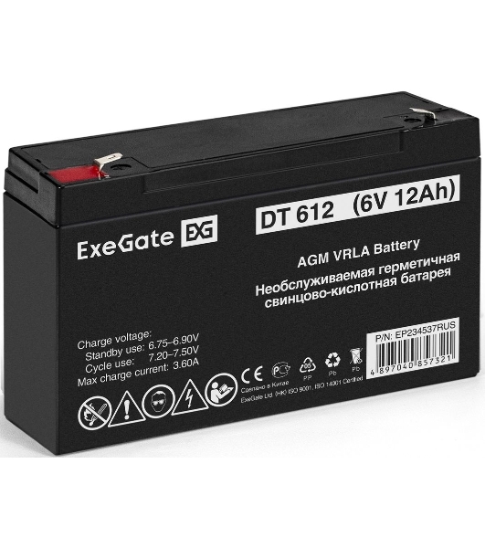 Батарея для ИБП ExeGate EP234537RUS DT 612/EXG6120 (6V 12Ah) клеммы F1