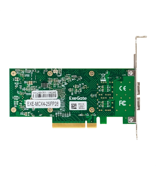 Сетевой адаптер ExeGate EXE-MCX4-2SFP28 (PCI-E x8 v.3, порты 2x SFP28, Dual 25/10/1Gb/s, RDMA NIC Chipset Mellanox ConnectX-4)