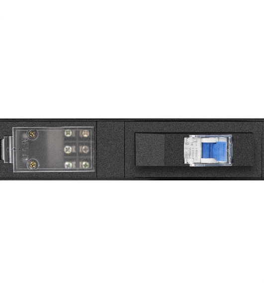 Вертикальный блок розеток с автоматом защиты ExeGate ServerPro PDU-V241 Al-24S-T-1P (19', 1U, Алюминий, 24 Schuko, клеммная колодка, 16A, автомат защиты, черный, RTL)