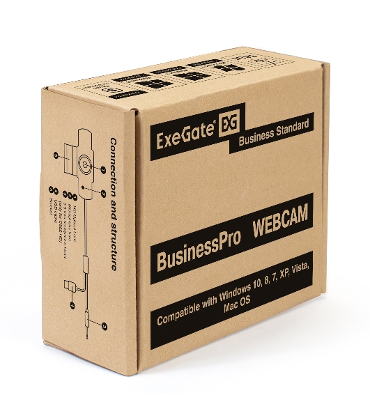 Веб-камера ExeGate BusinessPro C922 HD 1280x720, 30 кадр/с, USB Type-A, микрофон (шумоподавление), универсальное крепление, штатив в комплекте