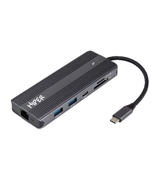 USB-концентратор HIPER HP-DS11-01, USB Type-C, USB Type-C/HDMI/USB-A/microSD/SD/DisplayPort/3.5мм/RJ45, USB