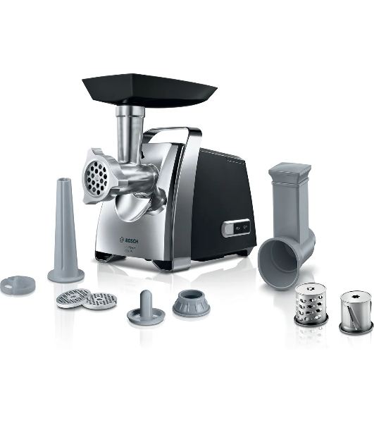 Мясорубка электрическая Bosch MFW67440 черный, 2000 Вт, 3.5 кг/мин, реверс, защита от перегрузки, насадки - 4