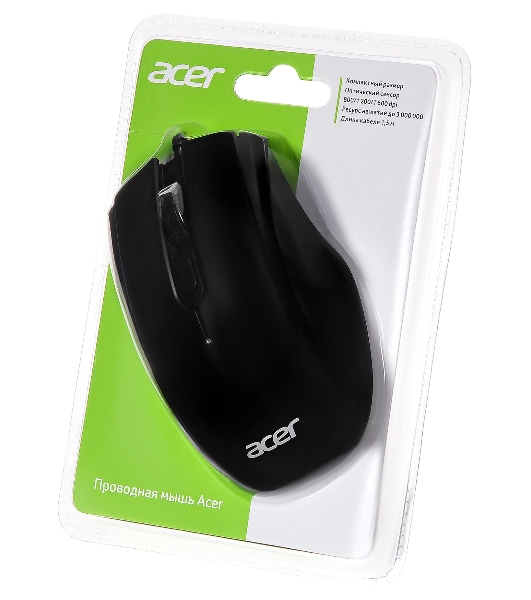 Мышь проводная Acer OMW020 черный, 1600 dpi, USB, кнопки - 4