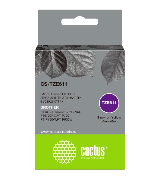 Картридж ленточный Cactus CS-TZE611 черный для Brother 1010/1280/1280VP/2700VP