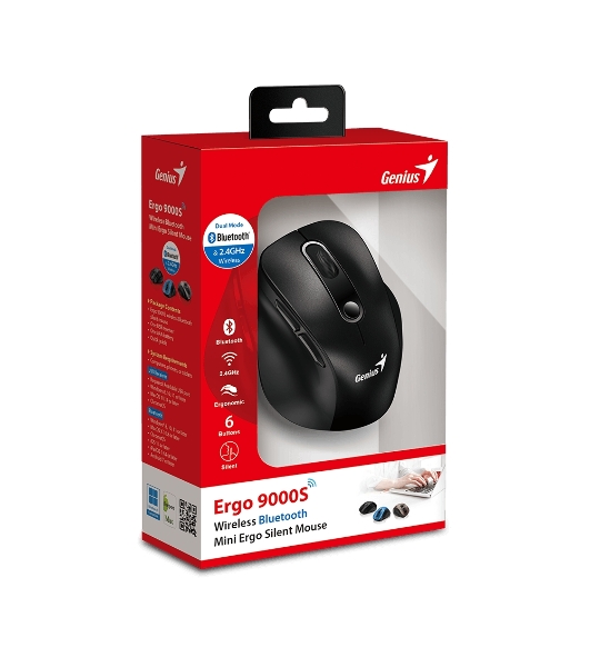 Мышь беспроводная Genius Ergo 9000S черный, 2400 dpi, радиоканал, Bluetooth, USB, кнопки - 6