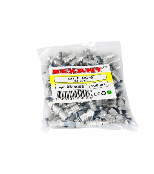 Разъем антенный на кабель Rexant, штекер F для кабеля RG-6 03-008C (100 шт.)