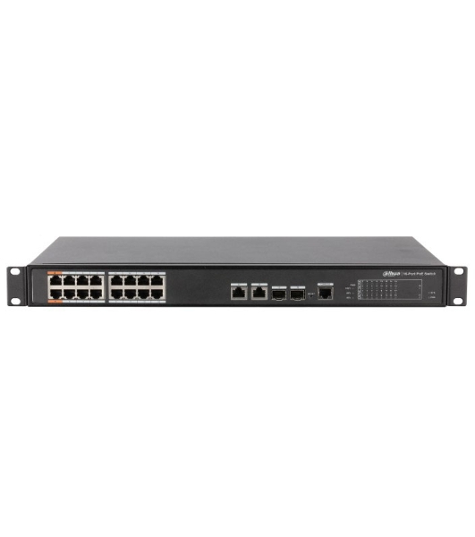 Коммутатор Dahua DH-PFS4218-16ET-190, 16×100 Мбит/с PoE + 2×1 Гбит/с Combo, управляемый