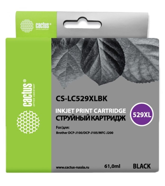 Картридж струйный Cactus CS-LC529XLBK черный (61 мл) для Brother DCP-J100/J105/J200