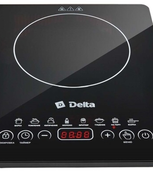 Плита настольная электрическая DELTA D-302N черный, 2 кВт, индукция, конфорки - 1, стеклокерамика, сенсор