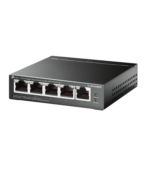 Коммутатор TP-Link TL-SG105MPE Easy Smart с 5 гигабитными портами (4 порта PoE+), 802.3af/at, бюджет PoE — 120 Вт, стальной корпус