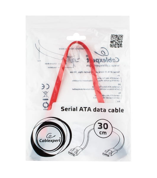 Кабель интерфейсный SATAIII Cablexpert CC-SATAM-DATA-0.3M, 30 см, 7pin/7pin, защелка, пакет
