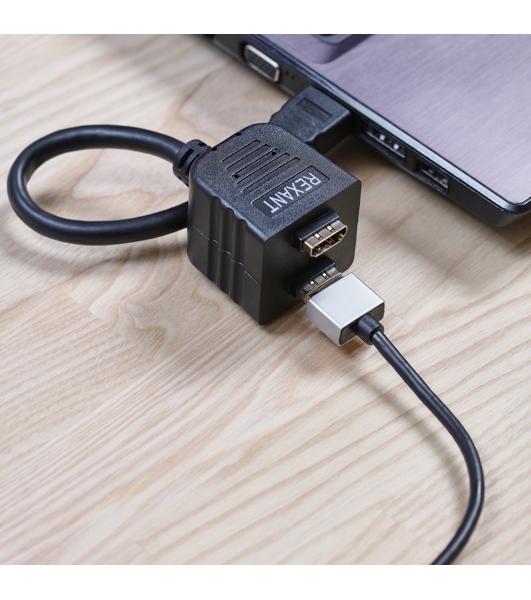 Переходник Rexant штекер HDMI - 2 гнезда HDMI с проводом, черный (10 шт./уп.)