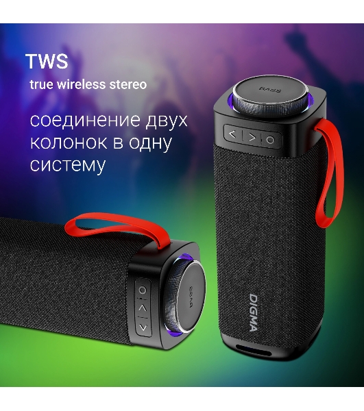 Портативная колонка Digma D-PS1522 черный 60W 2.0 BT 10м 3000mAh