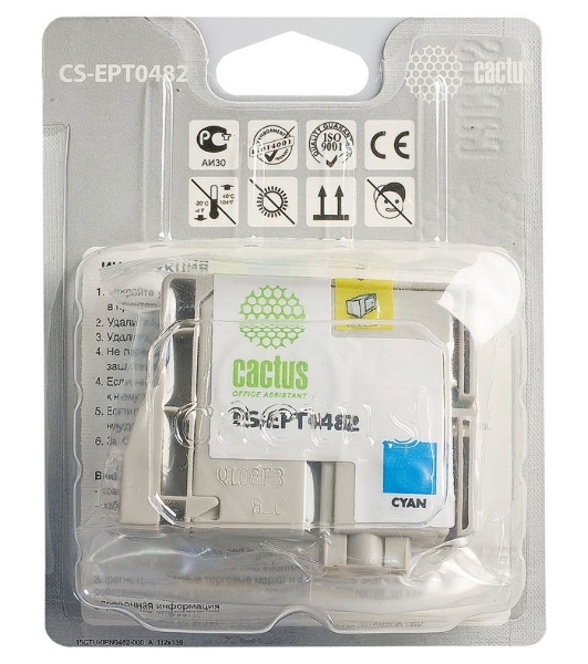 Картридж струйный Cactus CS-EPT0482 голубой (14.4 мл) для Epson Stylus Photo R200/R220/R300/R320/R340/RX500/RX600/RX620/RX640