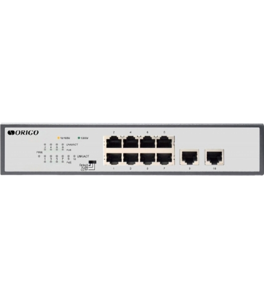 Коммутатор неуправляемый PoE ORIGO Unmanaged Switch 8x1000Base-T PoE, 2x1000Base-T, PoE Budget 120W, Long-range PoE up to 250m, 19' w/brackets