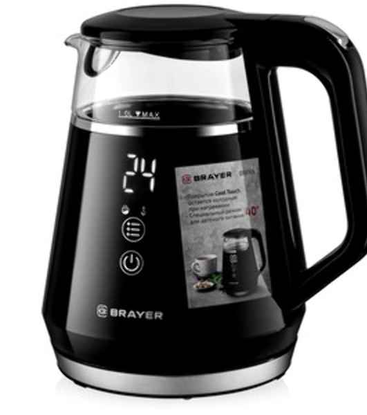 Электрочайник BRAYER BR6105 черный, 1.0 л, 1100 Вт, скрытый нагревательный элемент, поддержание температуры